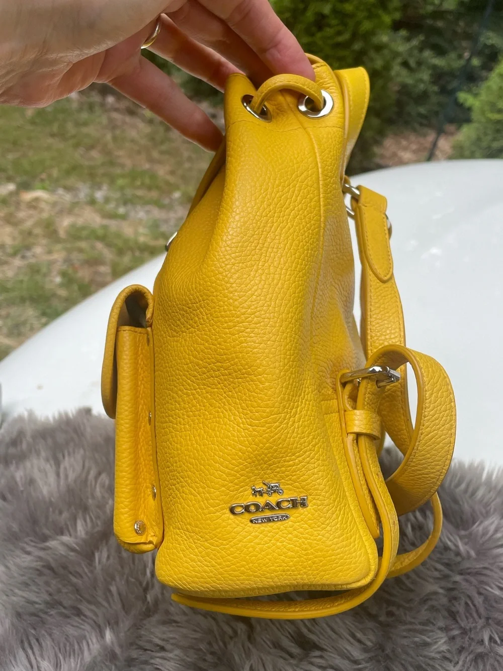 Coach Yellow Pebbled Leather Mini Backpack Bag
